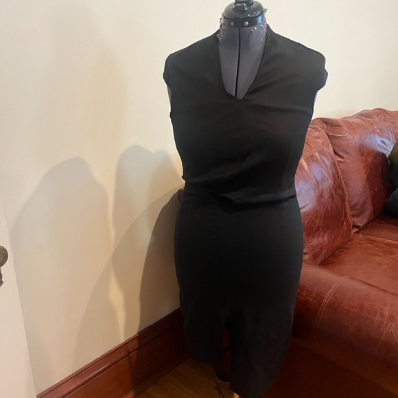 HELMUT LANG Black Asymmetrical Back Zip Dress Short Sleeve 10 - Picture 2 of 4